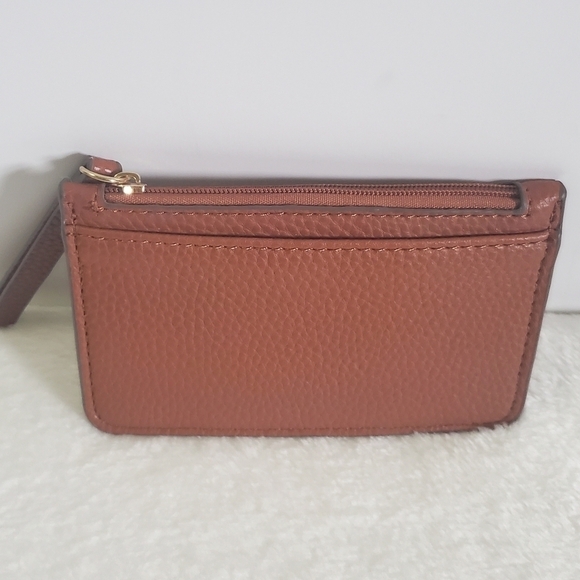 Faux Pebbled Leather Coin Cash Credit Card Tan Brown Mini Cardholder Wallet - Picture 3 of 8